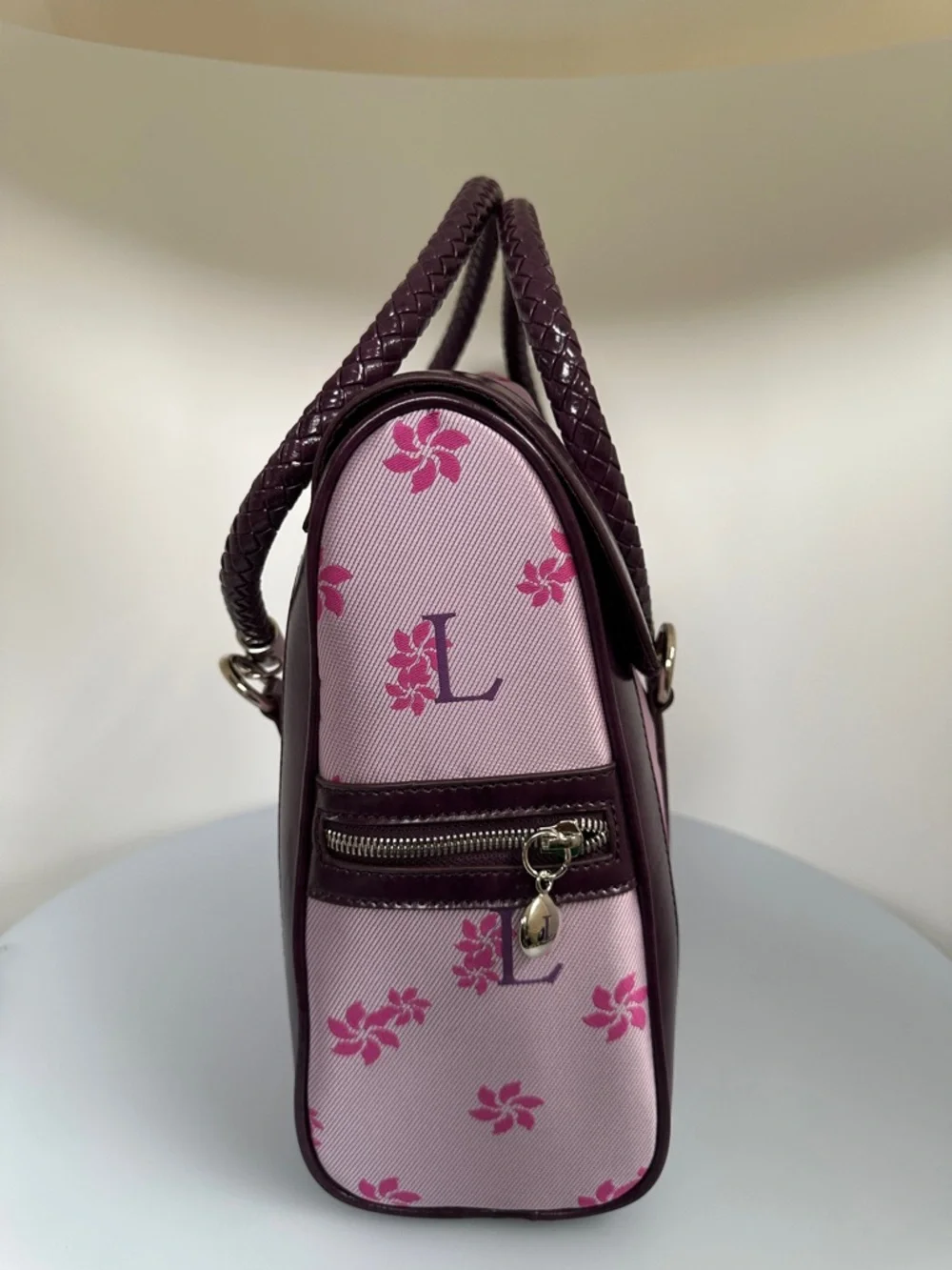 Lancaster NEW Pink Floral Satchel with Braided Handles